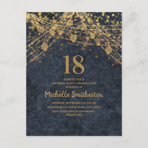 Elegant Navy Blue Gold String Lights 18e verjaarda Kaart