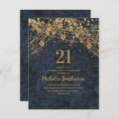 Elegant Navy Blue Gold String Lights 21ste verjaar Kaart (Voorkant / Achterkant)