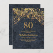 Elegant Navy Blue Gold String Lights 80th Kaart (Voorkant / Achterkant)