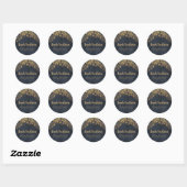 Elegant Navy Blue Gold String Lights Bokeh Adres Ronde Sticker (Vel)