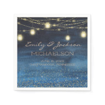 Elegant Navy Blue Gold String Lights Lantern