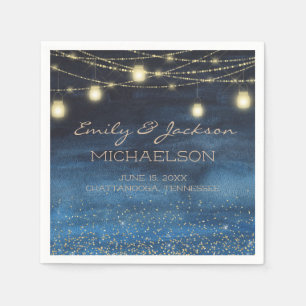 Elegant Navy Blue Gold String Lights Lantern Servet