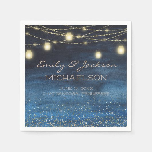 Elegant Navy Blue Gold String Lights Lantern Servet (Voorkant)