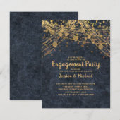 Elegant Navy Blue Gold String Lights Verloving Kaart (Voorkant / Achterkant)