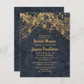 Elegant Navy Blue Gold String Lights Vrijgezellenf Kaart (Voorkant / Achterkant)