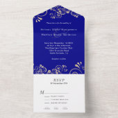 Elegant Navy Blue Gold Swirl Wedding All In One Uitnodiging (Binnen)