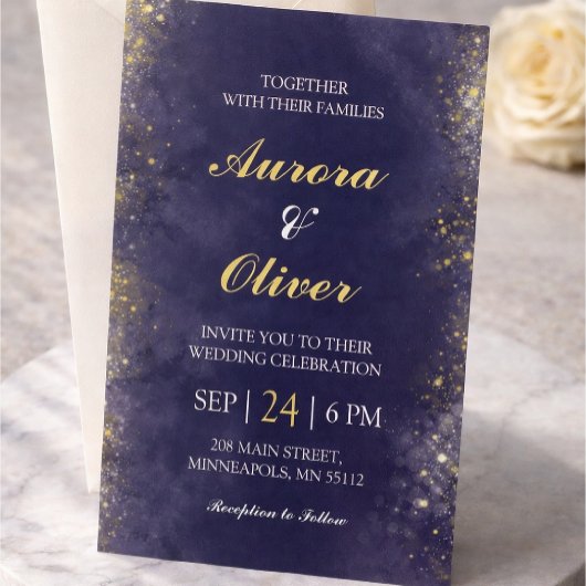 Elegant Navy Blue & Gold Wedding Invitation Acryl Uitnodigingen
