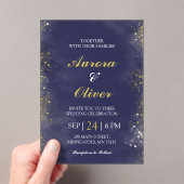 Elegant Navy Blue & Gold Wedding Invitation Acryl Uitnodigingen (Insitu (Draagbaar))