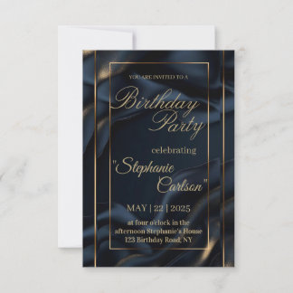 Elegant Navy Blue & Gold Wedding Invitation Bedankkaart