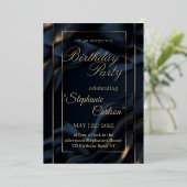 Elegant Navy Blue & Gold Wedding Invitation Folie Uitnodiging (Staand Voorkant)