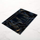 Elegant Navy Blue & Gold Wedding Invitation Folie Uitnodiging (Gedraaid)