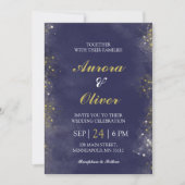 Elegant Navy Blue & Gold Wedding Invitation Kaart (Voorkant)