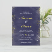 Elegant Navy Blue & Gold Wedding Invitation Kaart (Staand voorkant)