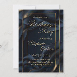 Elegant Navy Blue & Gold Wedding Invitation Kaart