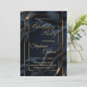 Elegant Navy Blue & Gold Wedding Invitation Kaart (Staand voorkant)