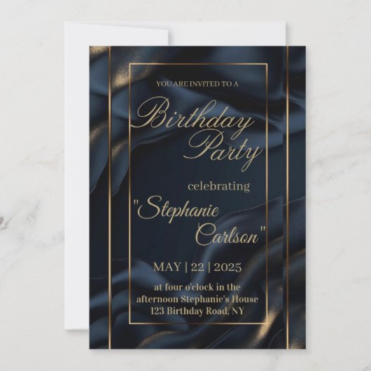 Elegant Navy Blue & Gold Wedding Invitation Save The Date (Voorkant)