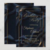 Elegant Navy Blue & Gold Wedding Invitation Save The Date (Voorkant / Achterkant)