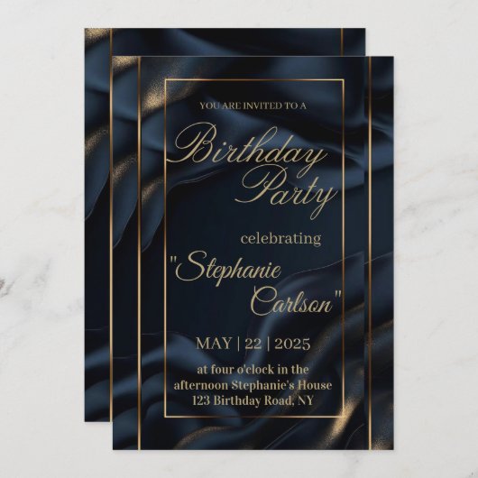 Elegant Navy Blue & Gold Wedding Invitation Save The Date (Voorkant / Achterkant)