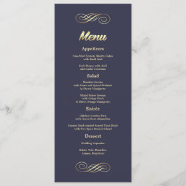 Elegant Navy Blue Gold Wedding Menu Kaarten
