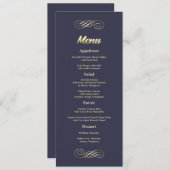 Elegant Navy Blue Gold Wedding Menu Kaarten (Voorkant / Achterkant)
