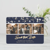 Elegant Navy Blue Gold Wedding Photo Save the Date (Staand voorkant)