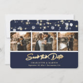 Elegant Navy Blue Gold Wedding Photo Save the Date (Voorkant)