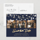 Elegant Navy Blue Gold Wedding Photo Save the Date Aankondigingskaart (Voorkant / Achterkant)