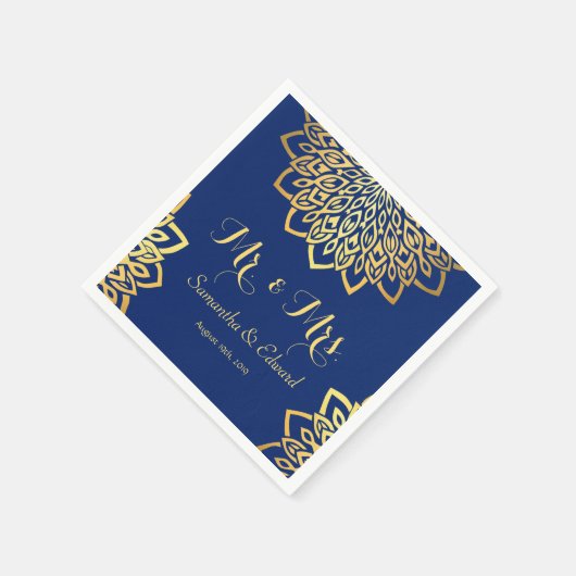 Elegant Navy Blue Gold Wedding Servet (Hoek)
