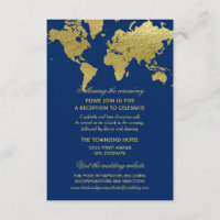 Elegant Navy Blue Gold Wereldkaart Wedding Recepti