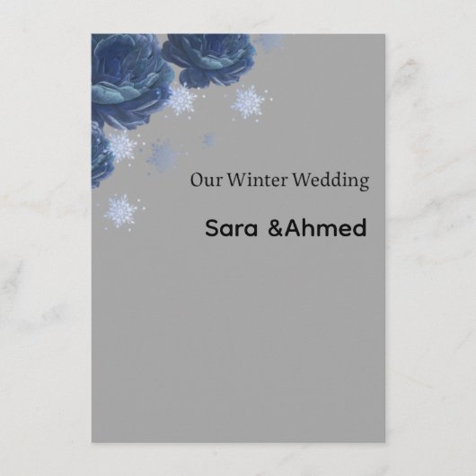 Elegant Navy Blue & Gold Winter Floral Wedding Inv Bedankkaart (Voorkant)
