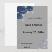 Elegant Navy Blue & Gold Winter Floral Wedding Inv Kaart (Voorkant / Achterkant)