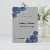 Elegant Navy Blue & Gold Winter Floral Wedding Inv RSVP Kaartje (Staand voorkant)