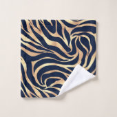 Elegant Navy Blue Gold Zebra Print Bad Handdoek (Wasdoekje)