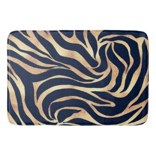 Elegant Navy Blue Gold Zebra Print Badmat