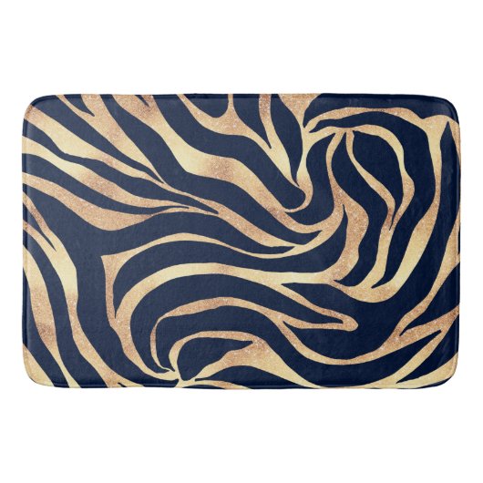 Elegant Navy Blue Gold Zebra Print Badmat (Voorkant)