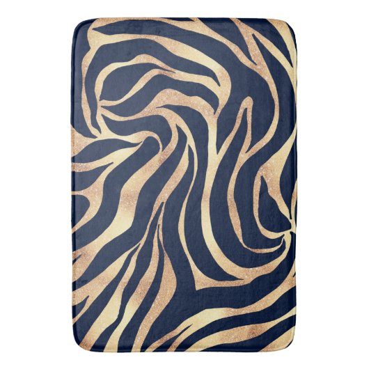 Elegant Navy Blue Gold Zebra Print Badmat (Voorkant Verticaal)