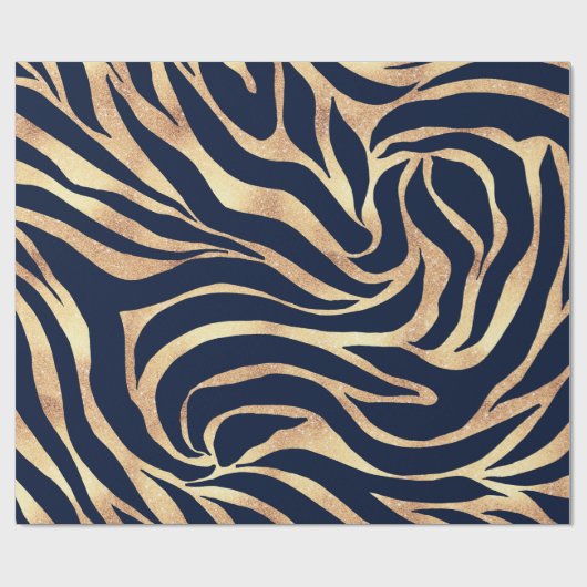 Elegant Navy Blue Gold Zebra Print Cadeaupapier (Vlak)