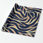 Elegant Navy Blue Gold Zebra Print Cadeaupapier (Uitgerold)