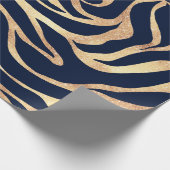 Elegant Navy Blue Gold Zebra Print Cadeaupapier (Hoek)
