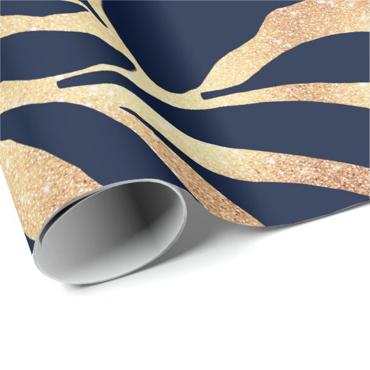 Elegant Navy Blue Gold Zebra Print Cadeaupapier (Rol Hoek)