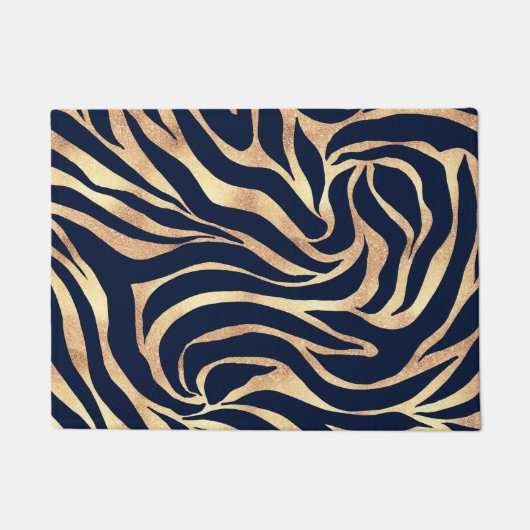 Elegant Navy Blue Gold Zebra Print Deurmat (Voorkant)