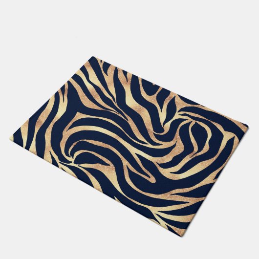 Elegant Navy Blue Gold Zebra Print Deurmat (Schuin)