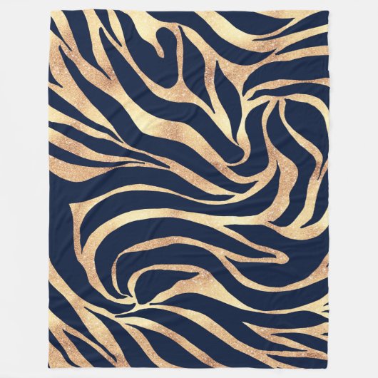 Elegant Navy Blue Gold Zebra Print Fleece Deken (Voorkant)