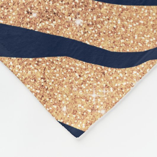 Elegant Navy Blue Gold Zebra Print Fleece Deken (Hoek)