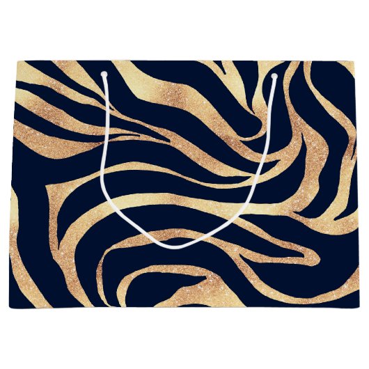 Elegant Navy Blue Gold Zebra Print Groot Cadeauzakje (Voorkant)