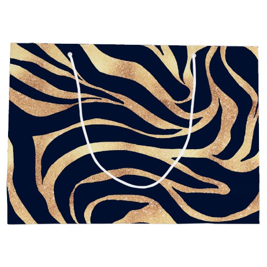 Elegant Navy Blue Gold Zebra Print Groot Cadeauzakje (Achterkant)