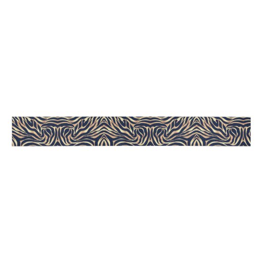 Elegant Navy Blue Gold Zebra Print Grosgrain Lint (Voorkant)