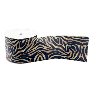 Elegant Navy Blue Gold Zebra Print Grosgrain Lint
