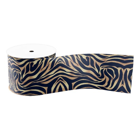 Elegant Navy Blue Gold Zebra Print Grosgrain Lint (Spoel)