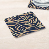 Elegant Navy Blue Gold Zebra Print Kartonnen Onderzetters (Schuin)